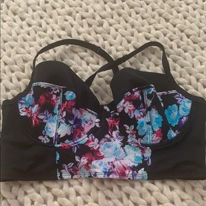 Floral longline bikini top